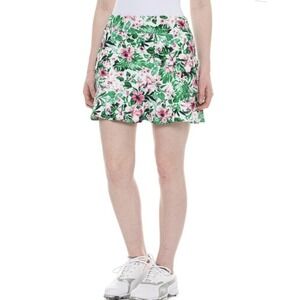 Women's Tommy BAHAMA UPF 50 Green Pink Floral‎ Golf Tennis Ruffle Skort L NWT
